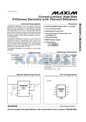 MAX892LC/D datasheet - Current-Limited, High-Side P-Channel Switches with Thermal Shutdown