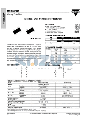 MPD1002FT1 datasheet - Molded, SOT-143 Resistor Network