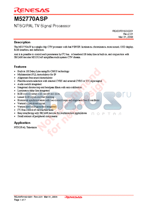 M52770ASP datasheet - NTSC/PAL TV Signal Processor
