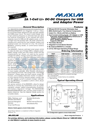 MAX8903AETI datasheet - 2A 1-Cell Li DC-DC Chargers for USB and Adapter Power Thermistor Monitor