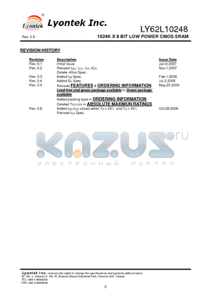 LY62L10248 datasheet - 1024K X 8 BIT LOW POWER CMOS SRAM