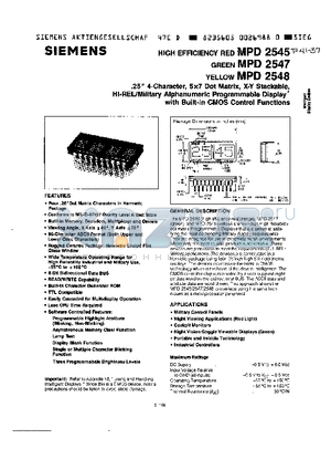 MPD2545 datasheet - 25 4-character, 5x7 dot matrix, X-Y stackable, HI-REL/Military Alphanumeric Programmable Display with Built-In CMOS Control Functions