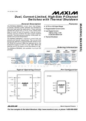 MAX894LESA datasheet - Dual, Current-Limited, High-Side P-Channel Switches with Thermal Shutdown