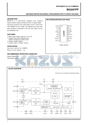 M52957 datasheet - DISTANCE DETECTION SIGNAL PROCESSING FOR 3V SUPPLY VOLTAGE