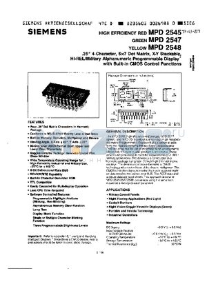 MPD2548 datasheet - 25 4-character, 5x7 dot matrix, X-Y stackable, HI-REL/Military Alphanumeric Programmable Display with Built-In CMOS Control Functions