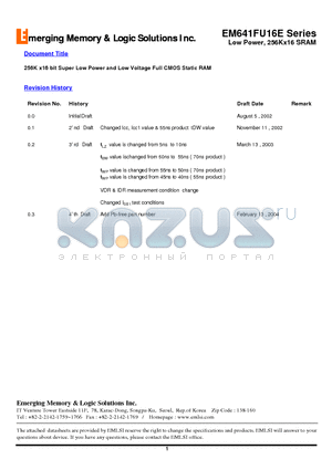 EM7411FS32AW-12S datasheet - 256K x16 bit Super Low Power and Low Voltage Full CMOS Static RAM