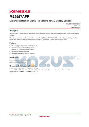 M52957AFP datasheet - Distance Detection Signal Processing for 3V Supply Voltage