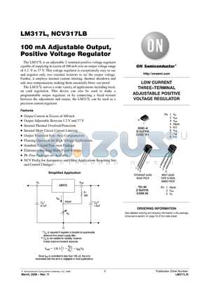 LM317LZRAG datasheet - 100 mA Adjustable Output, Positive Voltage Regulator