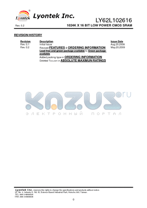 LY62L102616UL datasheet - 1024K X 16 BIT LOW POWER CMOS SRAM