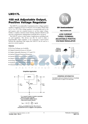 LM317LZRA datasheet - 100 mA Adjustable Output, Positive Voltage Regulator