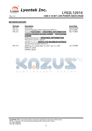 LY62L12916GL datasheet - 128K X 16 BIT LOW POWER CMOS SRAM