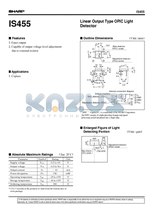 IS455 datasheet - Linear Output Type OPIC Light Detector