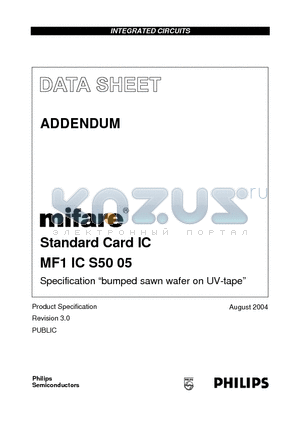 MF1ICS5005V1D datasheet - Standard Card IC Specification bumped sawn wafer on UV-tape