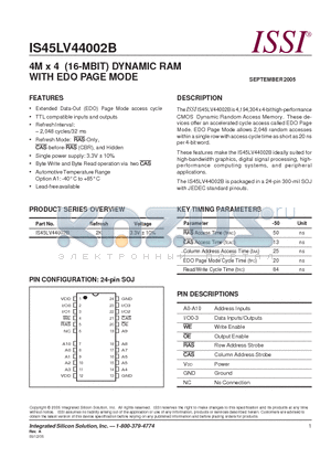 IS45LV44002B datasheet - 4M x 4 (16-MBIT) DYNAMIC RAM WITH EDO PAGE MODE