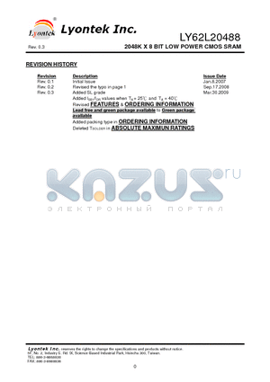 LY62L20488UV datasheet - 2048K X 8 BIT LOW POWER CMOS SRAM