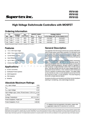 HV9102PJ datasheet - High-Voltage Switchmode Controllers with MOSFET
