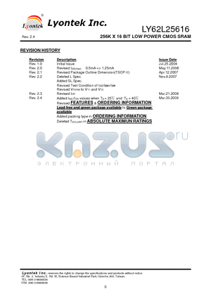 LY62L25616E datasheet - 256K X 16 BIT LOW POWER CMOS SRAM