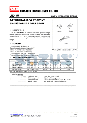 LM317M-TN3-0-T datasheet - 3-TERMINAL 0.5A POSITIVE ADJUSTABLE REGULATOR