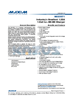 MAX8971EWP+ datasheet - Industrys Smallest 1.55A 1-Cell Li DC-DC Charger