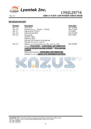 LY62L25716 datasheet - 256K X 16 BIT LOW POWER CMOS SRAM