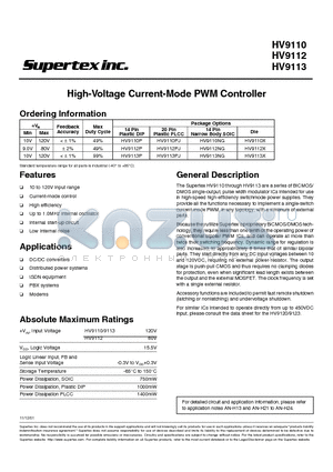 HV9113PJ datasheet - High-Voltage Current-Mode PWM Controller