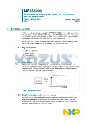 MF1S5009 datasheet - Mainstream contactless smart card IC for fast and easy solution development