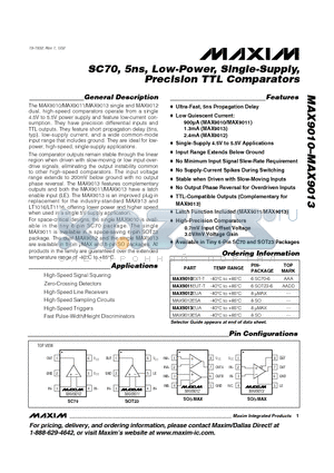 MAX9012 datasheet - SC70, 5ns, Low-Power, Single-Supply, Precision TTL Comparators