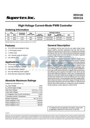 HV9123PJ datasheet - High-Voltage Current-Mode PWM Controller