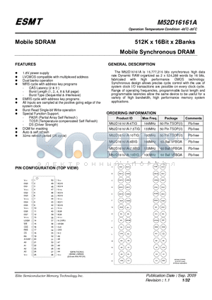 M52D16161A-6BIG datasheet - 512K x 16Bit x 2Banks Mobile Synchronous DRAM