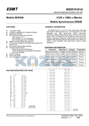 M52D16161A-6TIG datasheet - 512K x 16Bit x 2Banks Mobile Synchronous DRAM