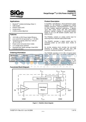 PA2423L_06 datasheet - RangeCharger 2.4 GHz Power Amplifier IC