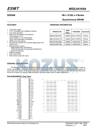 M52L64164A datasheet - 1M x 16 Bit x 4 Banks Synchronous DRAM