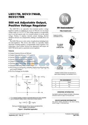 LM317MBTG datasheet - 500 mA Adjustable Output, Positive Voltage Regulator