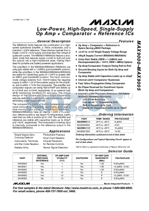 MAX9000 datasheet - Low-Power, High-Speed, Single-Supply Op Amp  Comparator  Reference ICs