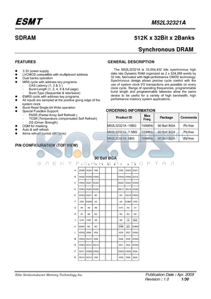 M52L32321A-10BG datasheet - 512K x 32Bit x 2Banks Synchronous DRAM
