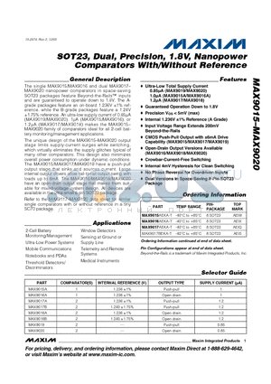 MAX9017BEKA-T datasheet - SOT23, Dual, Precision, 1.8V, Nanopower Comparators With/Without Reference