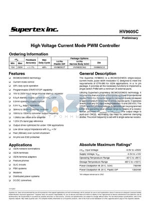 HV9605CX datasheet - High Voltage Current Mode PWM Controller