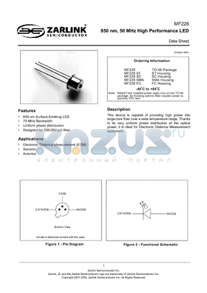 MF228 datasheet - 850 nm, 50 MHz High Performance LED