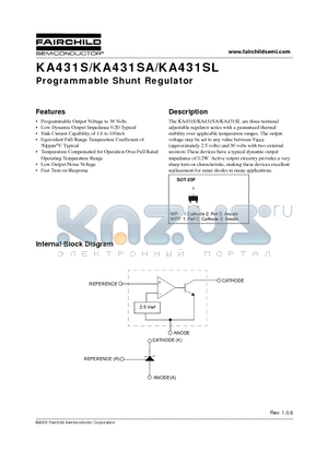 KA431SA datasheet - Programmable Shunt Regulator
