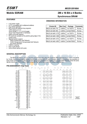 M52S128168A-7TG datasheet - 2M x 16 Bit x 4 Banks Synchronous DRAM