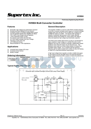 HV9904P datasheet - HV9904 Multi Converter Controller