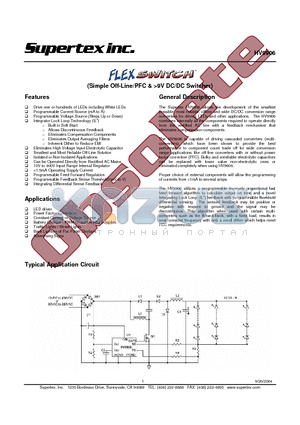 HV9906 datasheet - Simple Off-Line/PFC & >9V DC/DC Switcher