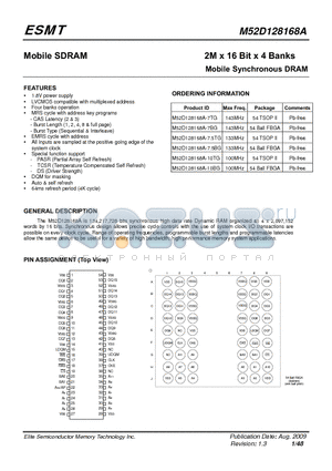 M52D128168A-7.5TG datasheet - 2M x 16 Bit x 4 Banks Mobile Synchronous DRAM