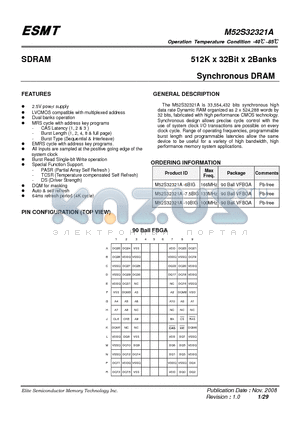 M52S32321A datasheet - 512K x 32Bit x 2Banks Synchronous DRAM
