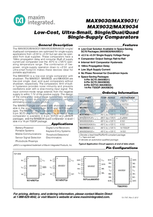 MAX9030AXT-T datasheet - Low-Cost, Ultra-Small, Single/Dual/Quad Single-Supply Comparators