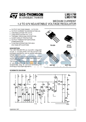 LM317MT datasheet - MEDIUM CURRENT 1.2 TO 37V ADJUSTABLE VOLTAGE REGULATOR