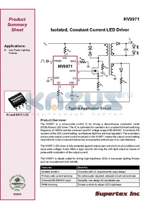 HV9971 datasheet - Isolated, Constant Current LED Driver