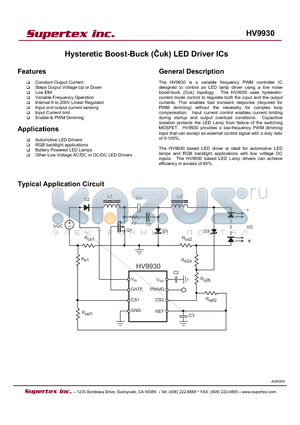 HV9930P-G datasheet - Hysteretic Boost-Buck (Cuk) LED Driver ICs