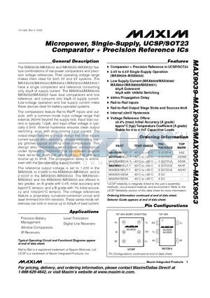 MAX9039 datasheet - Micropower, Single-Supply, UCSP/SOT23 Comparator  Precision Reference ICs