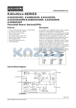 KA5H0265RCYDTU datasheet - Fairchild Power Switch(FPS)
